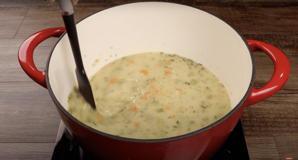 making the gravy for chicken pot pie